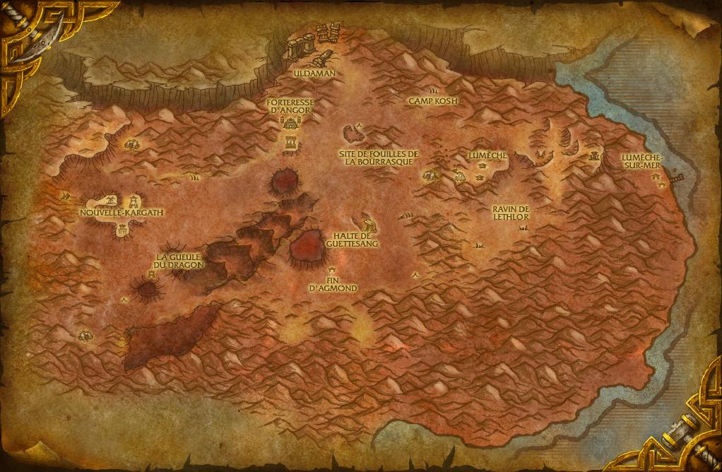 Carte des Terres Ingrates dans World of Warcraft